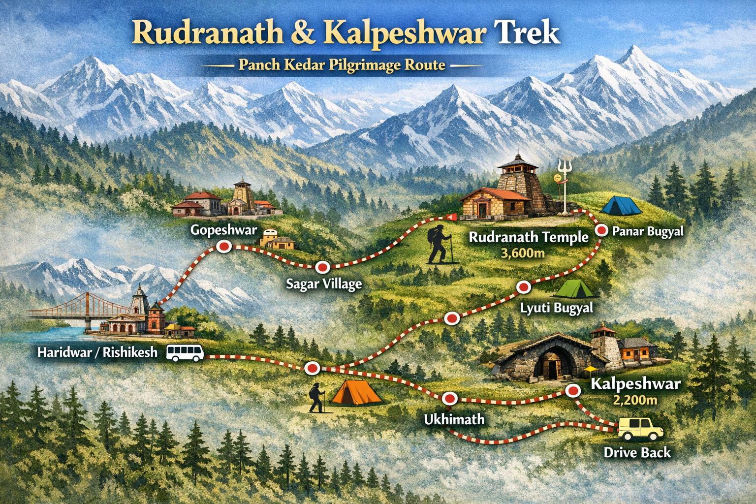 Route MAp of Rudranath and Kalpeshwar